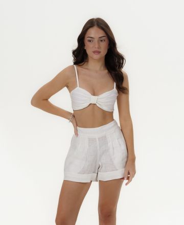 Дамски ленени къси панталони Nara - Pure white