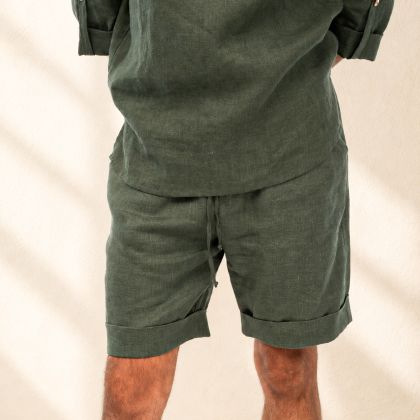 Men's Linen Shorts Costa - Deep Olive