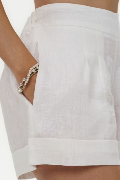 Дамски ленени къси панталони Nara - Pure white