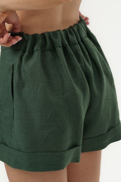 Дамски ленени къси панталони Nara - Deep Olive