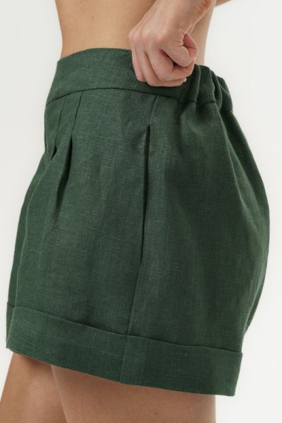 Дамски ленени къси панталони Nara - Deep Olive