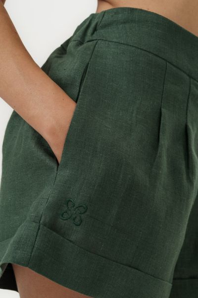 Дамски ленени къси панталони Nara - Deep Olive