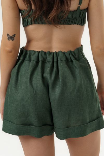 Дамски ленени къси панталони Nara - Deep Olive