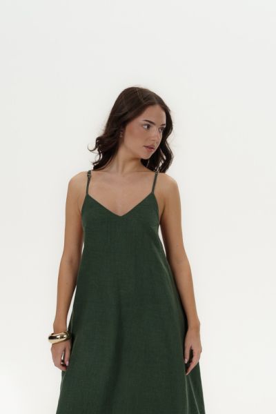 Дамски ленени рокли Elara - Deep Olive 