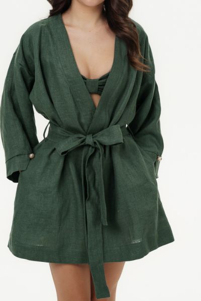 Дамски ленени кимона Zahara - Deep Olive 