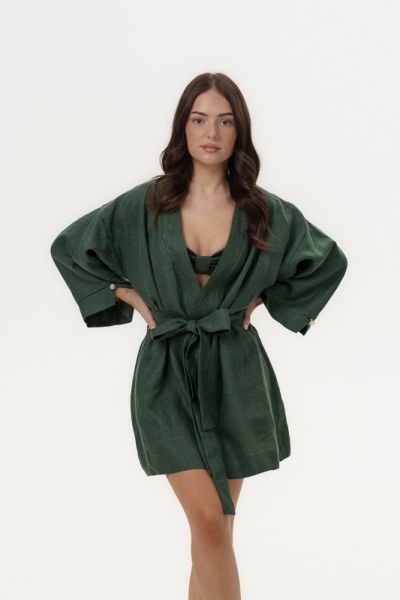 Дамски ленени кимона Zahara - Deep Olive 