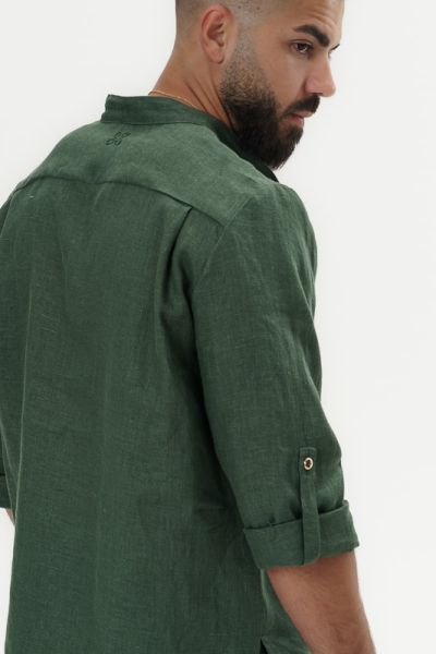 Мъжка ленена риза Aron – Deep Olive