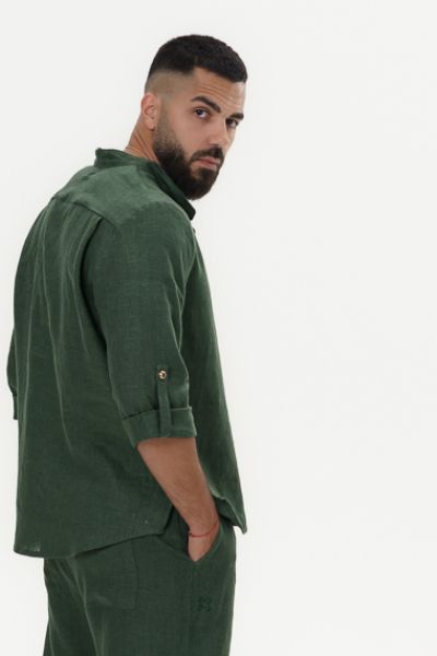 Мъжка ленена риза Aron – Deep Olive