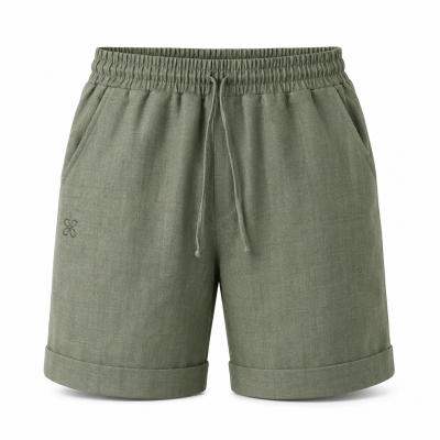 Мъжки ленени къси панталони Costa в цвят Deep Olive – Duasol
