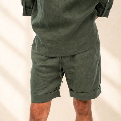 Мъжки ленени къси панталони Costa - Deep Olive