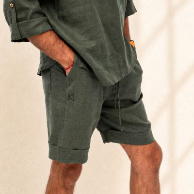 Мъжки ленени къси панталони Costa - Deep Olive