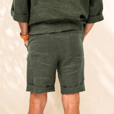 Мъжки ленени къси панталони Costa - Deep Olive